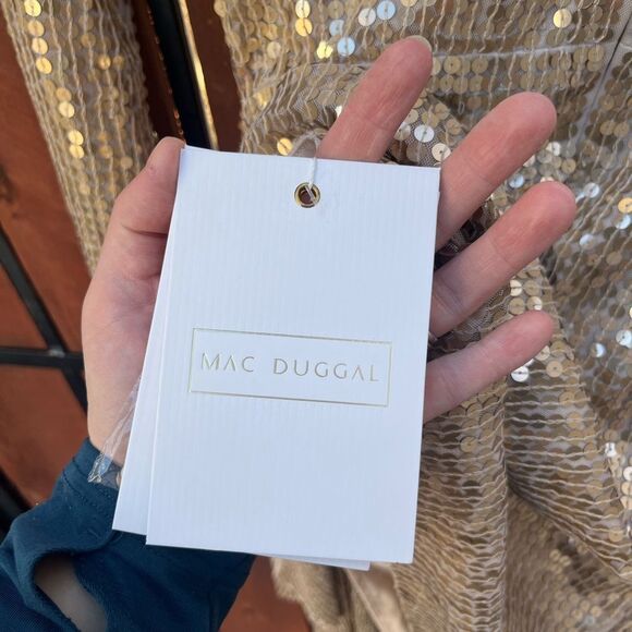 Mac Duggal Drape Skirt Fitted Gold Sequin Dress style 10785 size 6 NWT - Picture 7 of 8